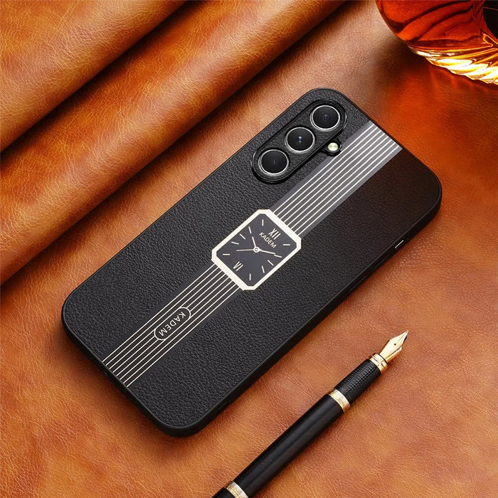 KADEM For Samsung Galaxy A55 5G Case Electroplated Leather+Acrylic+TPU Drop-proof Phone Back Cover - Black - 2