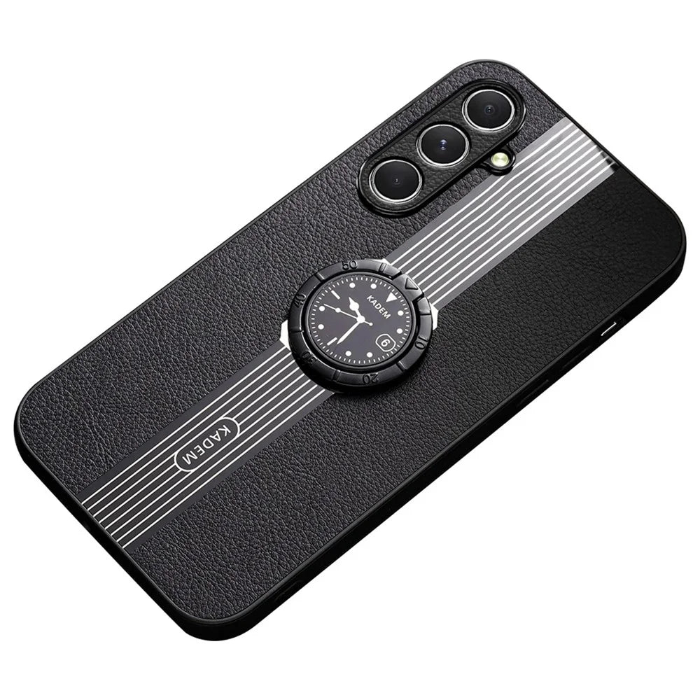 KADEM For Samsung Galaxy A55 5G Cell Phone Case Anti-drop Ring Kickstand Watch Pattern Cover - Black - 1
