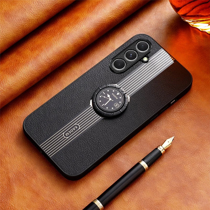 KADEM For Samsung Galaxy A55 5G Cell Phone Case Anti-drop Ring Kickstand Watch Pattern Cover - Black - 3