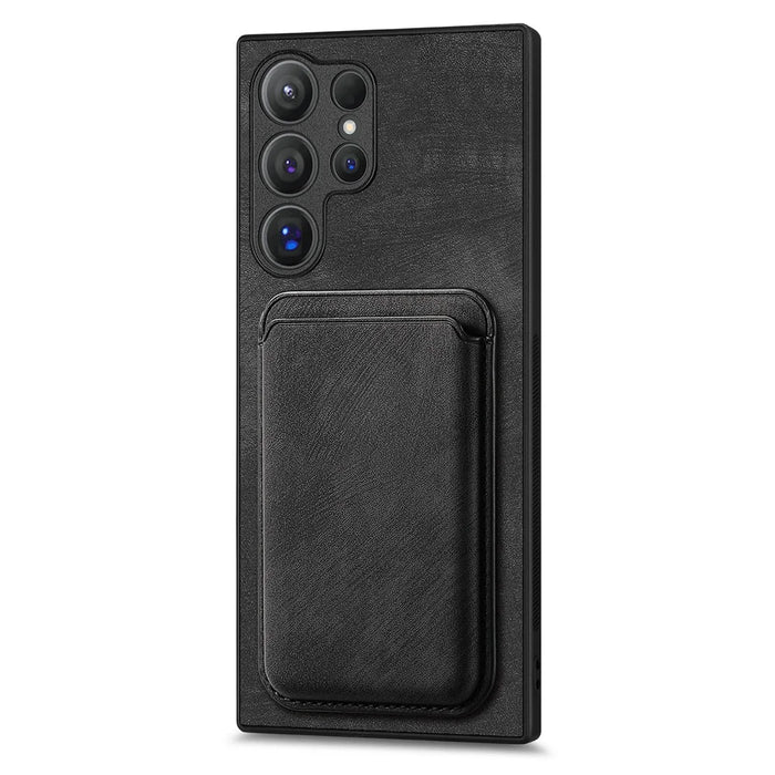 For Samsung Galaxy S24 Ultra Magnetic Case Leather Back Cover with Detachable Card Holder - Black - 2