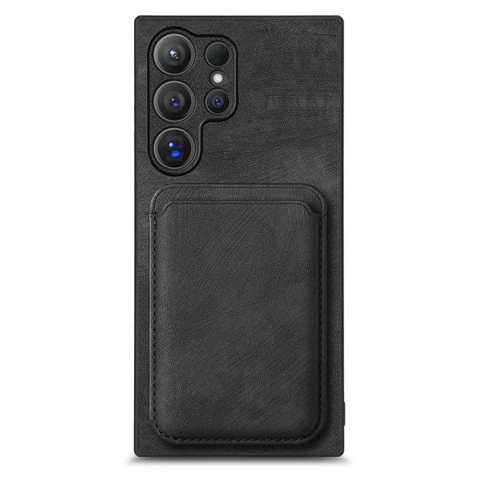 For Samsung Galaxy S24 Ultra Magnetic Case Leather Back Cover with Detachable Card Holder - Black - 3