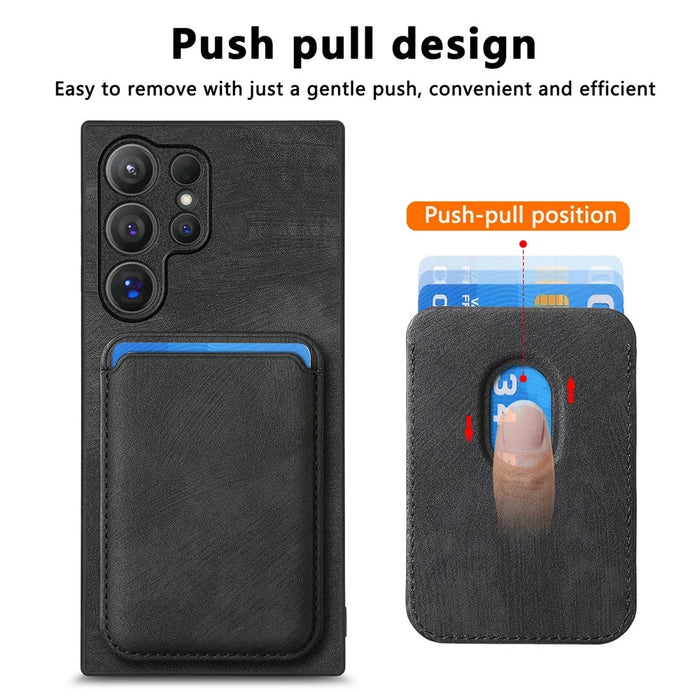 For Samsung Galaxy S24 Ultra Magnetic Case Leather Back Cover with Detachable Card Holder - Black - 5