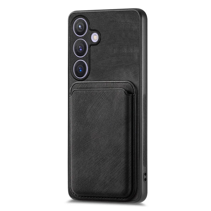 For Samsung Galaxy S24 Case Magnetic Case Leather Back Cover with Detachable Card Holder - Black - 2