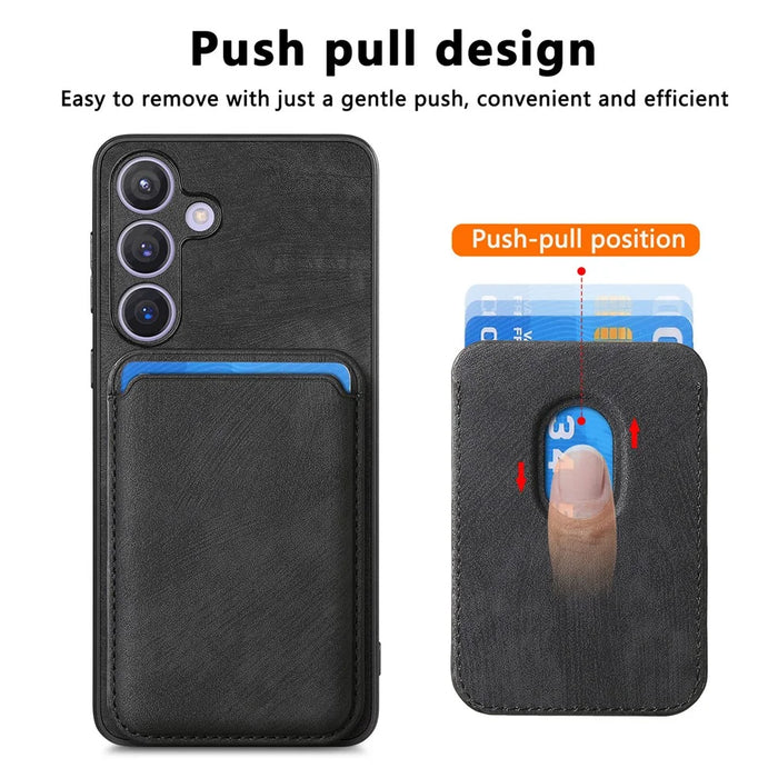 For Samsung Galaxy S24 Case Magnetic Case Leather Back Cover with Detachable Card Holder - Black - 5