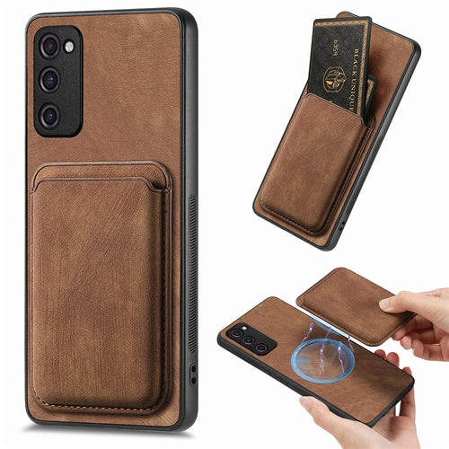 For Samsung Galaxy S20 Lite / S20 FE / S20 FE 5G / S20 FE 2022 Magnetic Case Leather Back Cover with Detachable Card Holder - Brown - 1