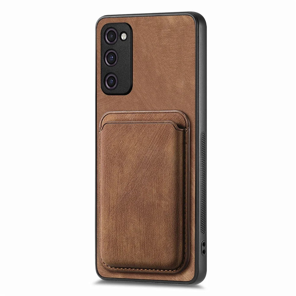 For Samsung Galaxy S20 Lite / S20 FE / S20 FE 5G / S20 FE 2022 Magnetic Case Leather Back Cover with Detachable Card Holder - Brown - 2