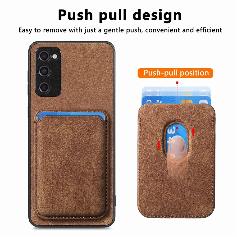 For Samsung Galaxy S20 Lite / S20 FE / S20 FE 5G / S20 FE 2022 Magnetic Case Leather Back Cover with Detachable Card Holder - Brown - 5