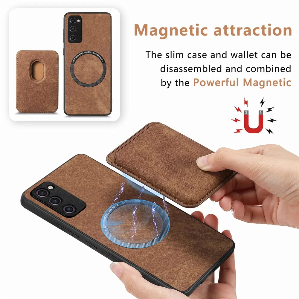 For Samsung Galaxy S20 Lite / S20 FE / S20 FE 5G / S20 FE 2022 Magnetic Case Leather Back Cover with Detachable Card Holder - Brown - 6