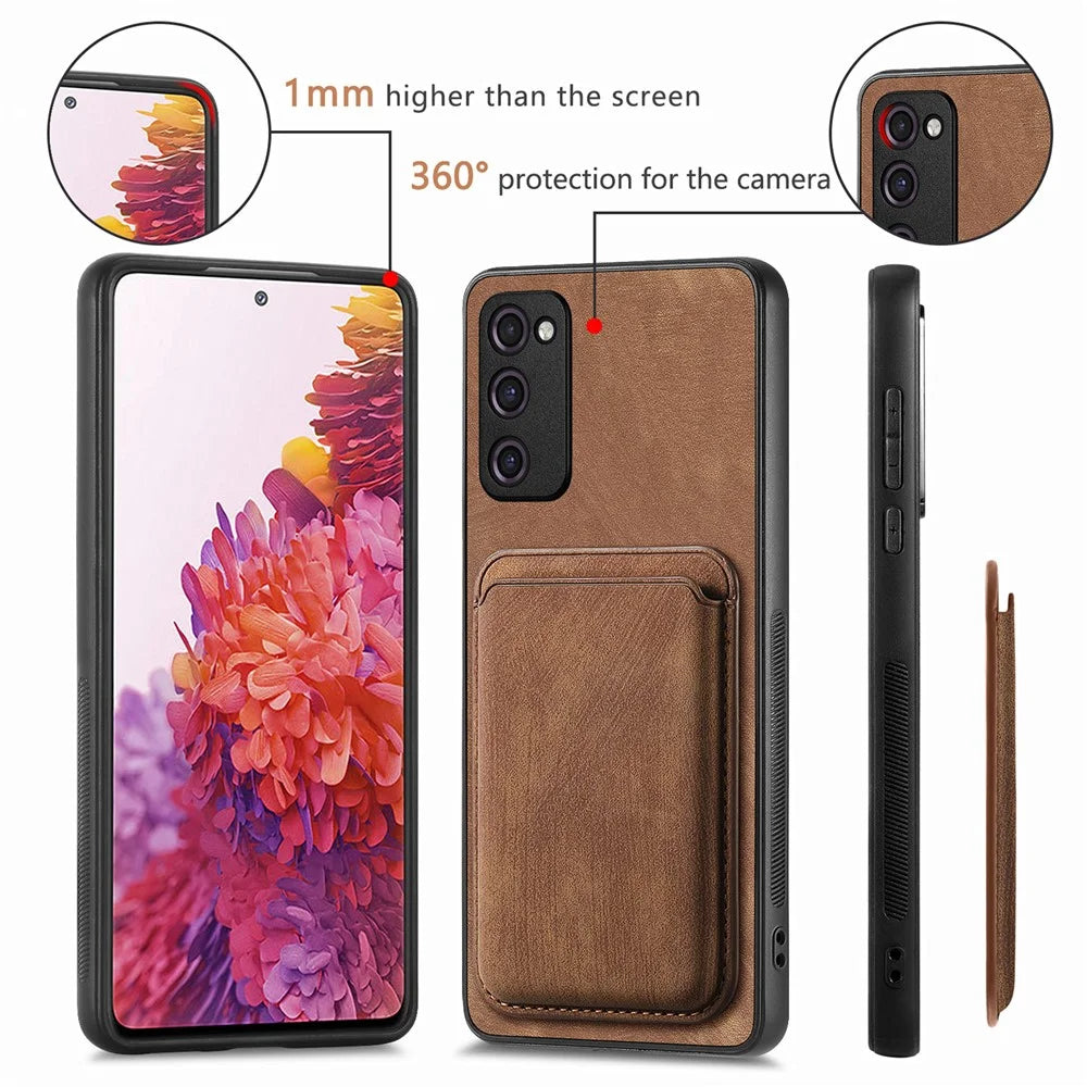 For Samsung Galaxy S20 Lite / S20 FE / S20 FE 5G / S20 FE 2022 Magnetic Case Leather Back Cover with Detachable Card Holder - Brown - 7