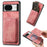 For Google Pixel 8 Anti-Scratch Case Magnetic Case Leather Back Cover with Detachable Card Holder - Pink - 1