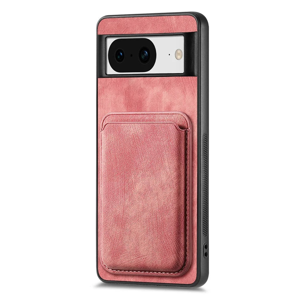 For Google Pixel 8 Anti-Scratch Case Magnetic Case Leather Back Cover with Detachable Card Holder - Pink - 2