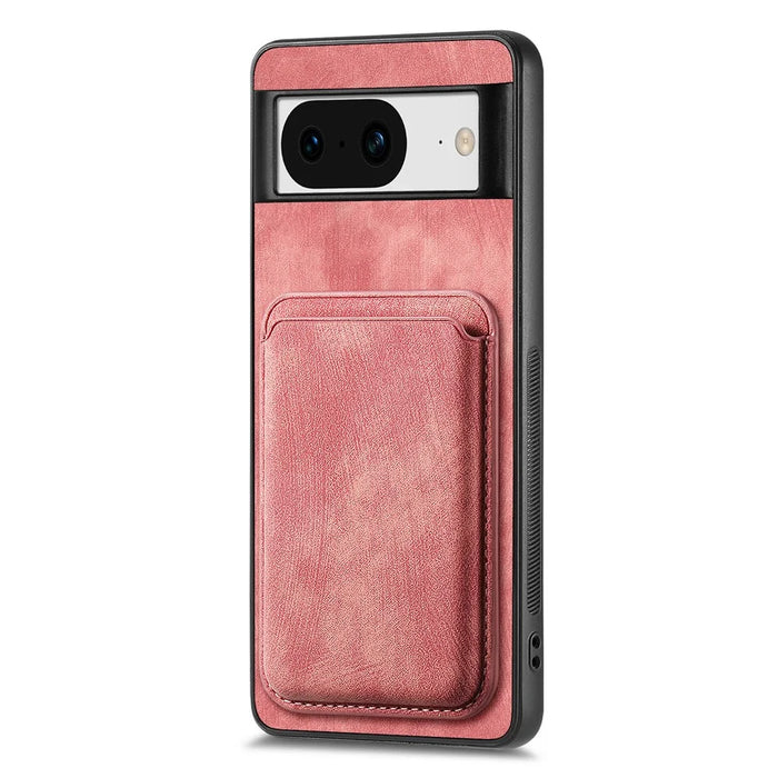 For Google Pixel 8 Anti-Scratch Case Magnetic Case Leather Back Cover with Detachable Card Holder - Pink - 2