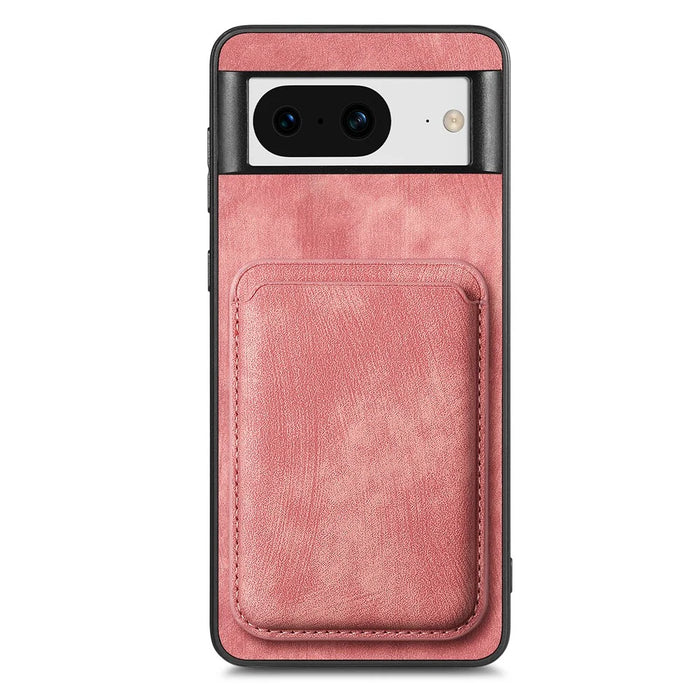 For Google Pixel 8 Anti-Scratch Case Magnetic Case Leather Back Cover with Detachable Card Holder - Pink - 3