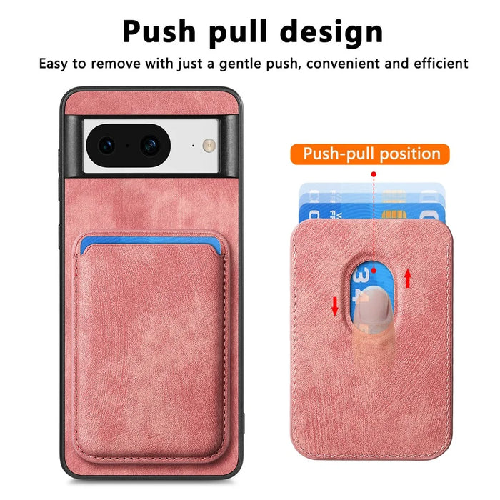 For Google Pixel 8 Anti-Scratch Case Magnetic Case Leather Back Cover with Detachable Card Holder - Pink - 5