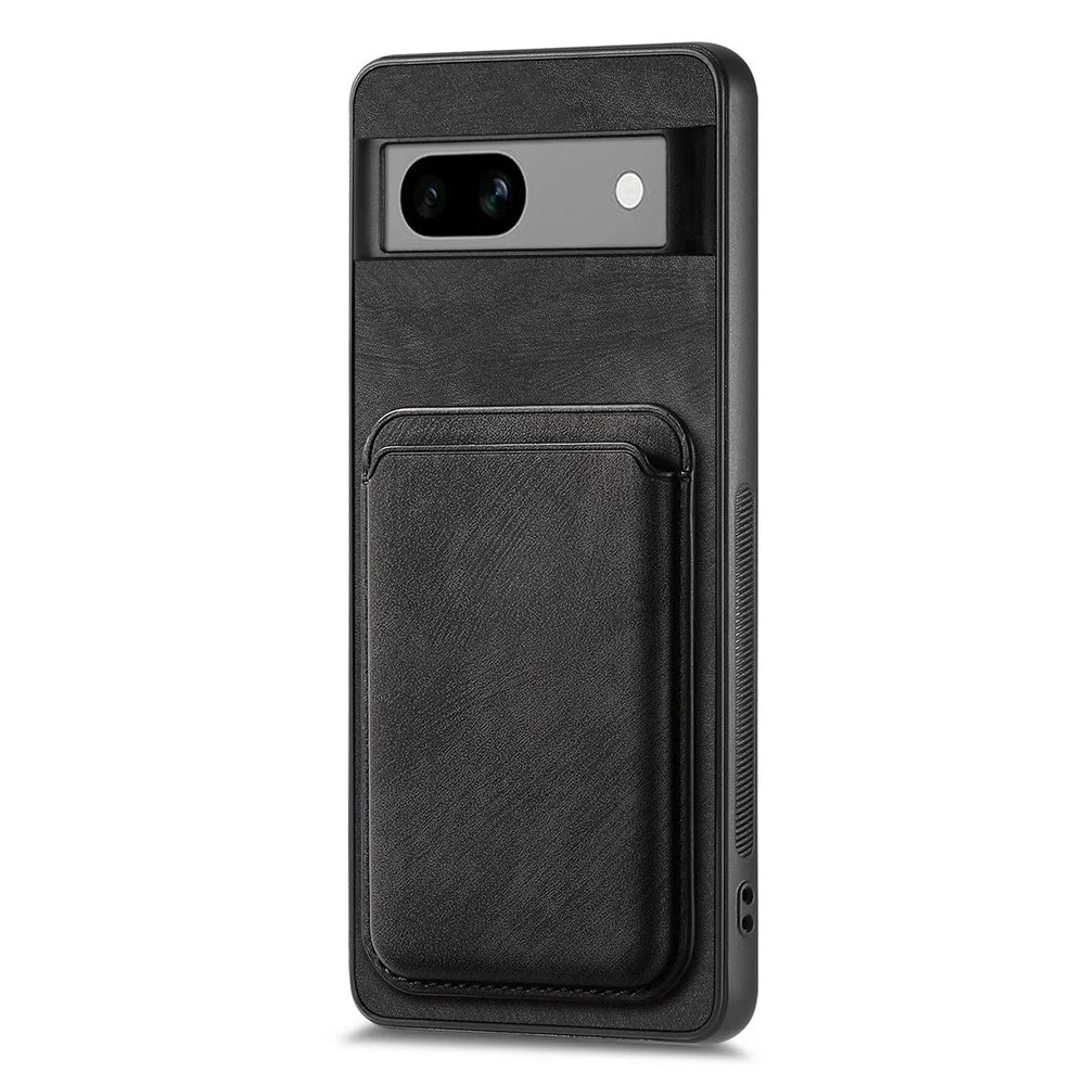 For Google Pixel 7a Magnetic Case Leather Back Cover with Detachable Card Holder - Black - 2