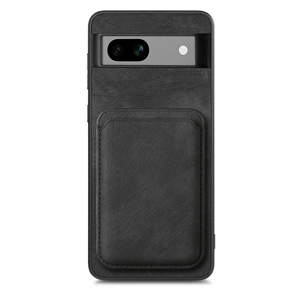 For Google Pixel 7a Magnetic Case Leather Back Cover with Detachable Card Holder - Black - 3