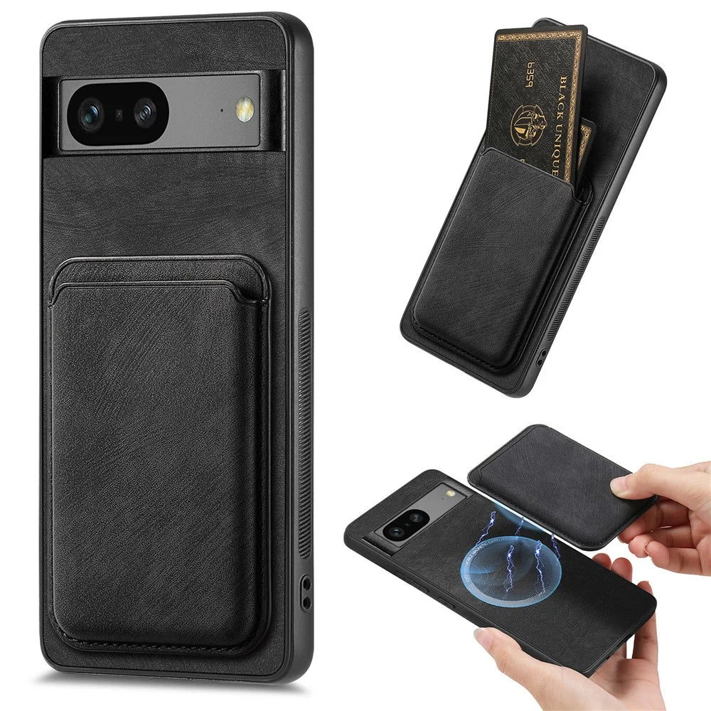 For Google Pixel 7 5G Case Magnetic Case Leather Back Cover with Detachable Card Holder - Black - 1