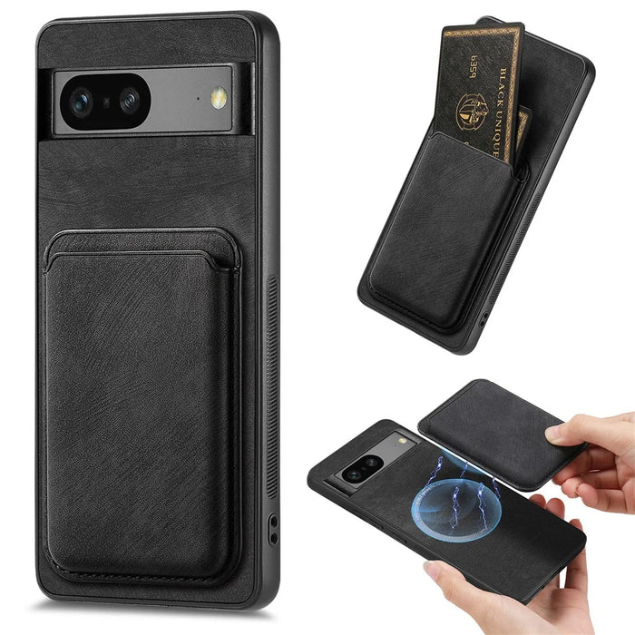 For Google Pixel 7 5G Case Magnetic Case Leather Back Cover with Detachable Card Holder - Black - 1