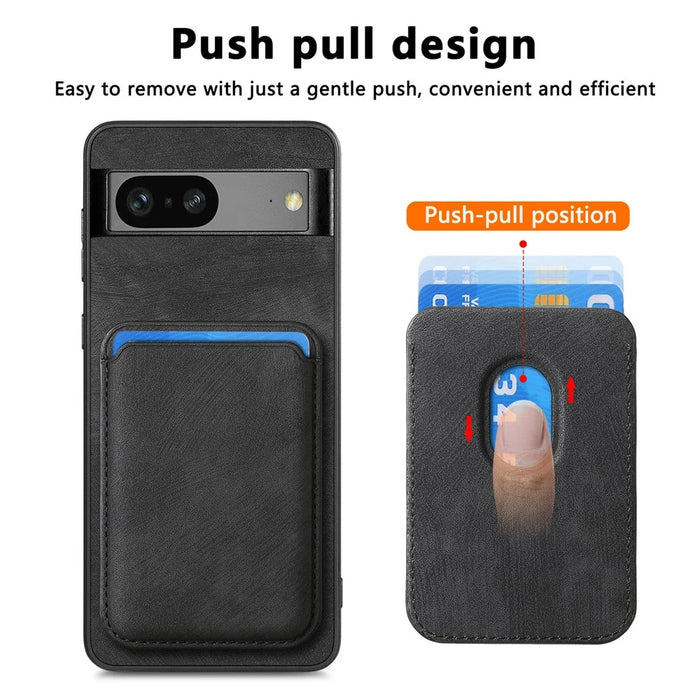 For Google Pixel 7 5G Case Magnetic Case Leather Back Cover with Detachable Card Holder - Black - 5