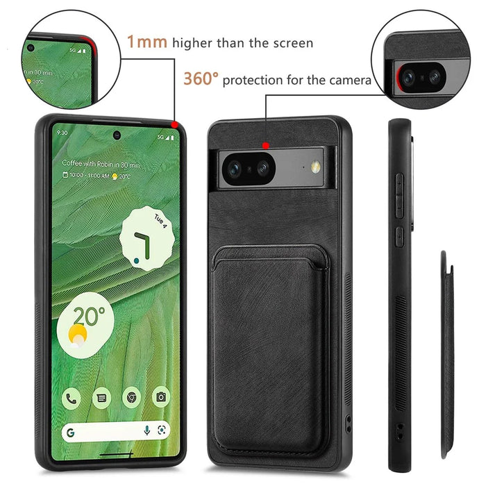 For Google Pixel 7 5G Case Magnetic Case Leather Back Cover with Detachable Card Holder - Black - 7
