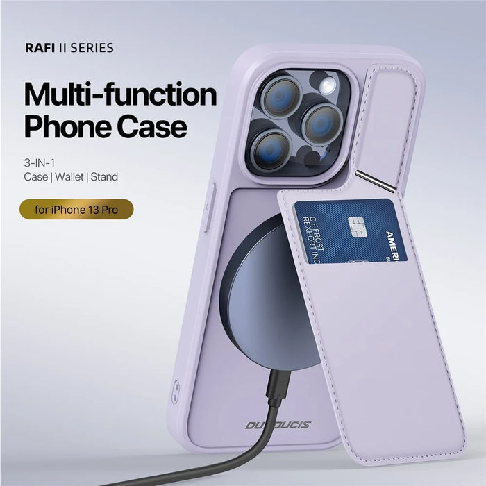 DUX DUCIS Rafi II Series for iPhone 13 Pro Phone Case Card Slots Cover RFID Blocking Protection - Purple - 4