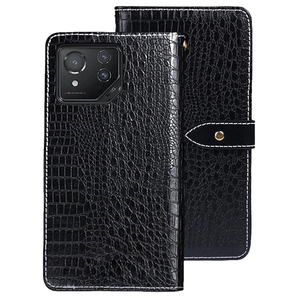 IDEWEI For Asus ROG Phone 8 5G / Phone 8 Pro 5G Leather Case Crocodile Texture Card Slots Cover - Black - 1