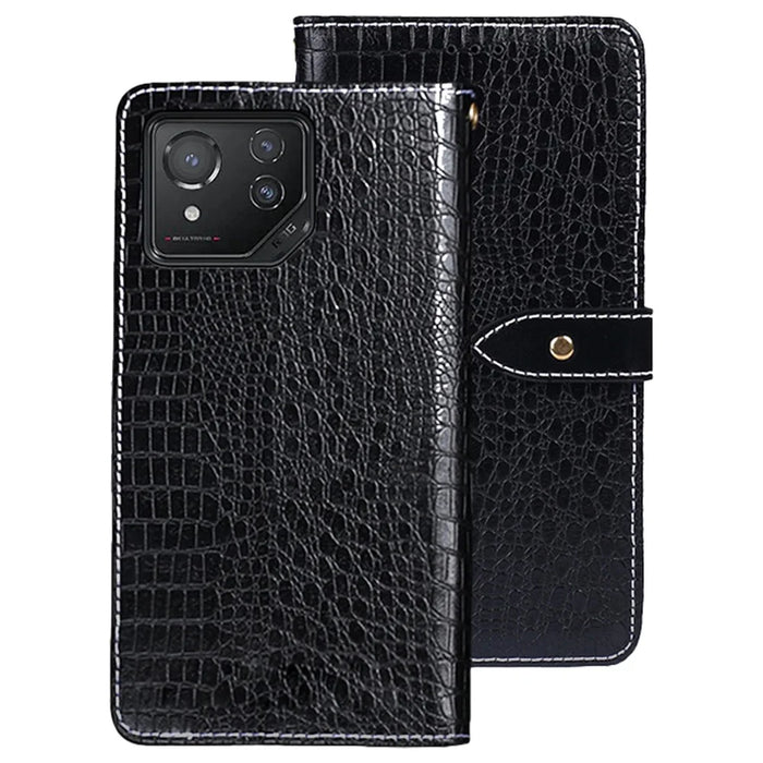 IDEWEI For Asus ROG Phone 8 5G / Phone 8 Pro 5G Leather Case Crocodile Texture Card Slots Cover - Black - 1