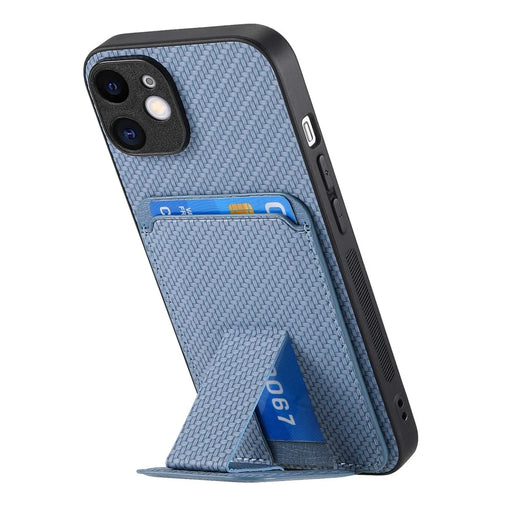 C1-11 for iPhone 11 Case Kickstand Carbon Fiber Texture Smart Phone Cover - Blue - 2