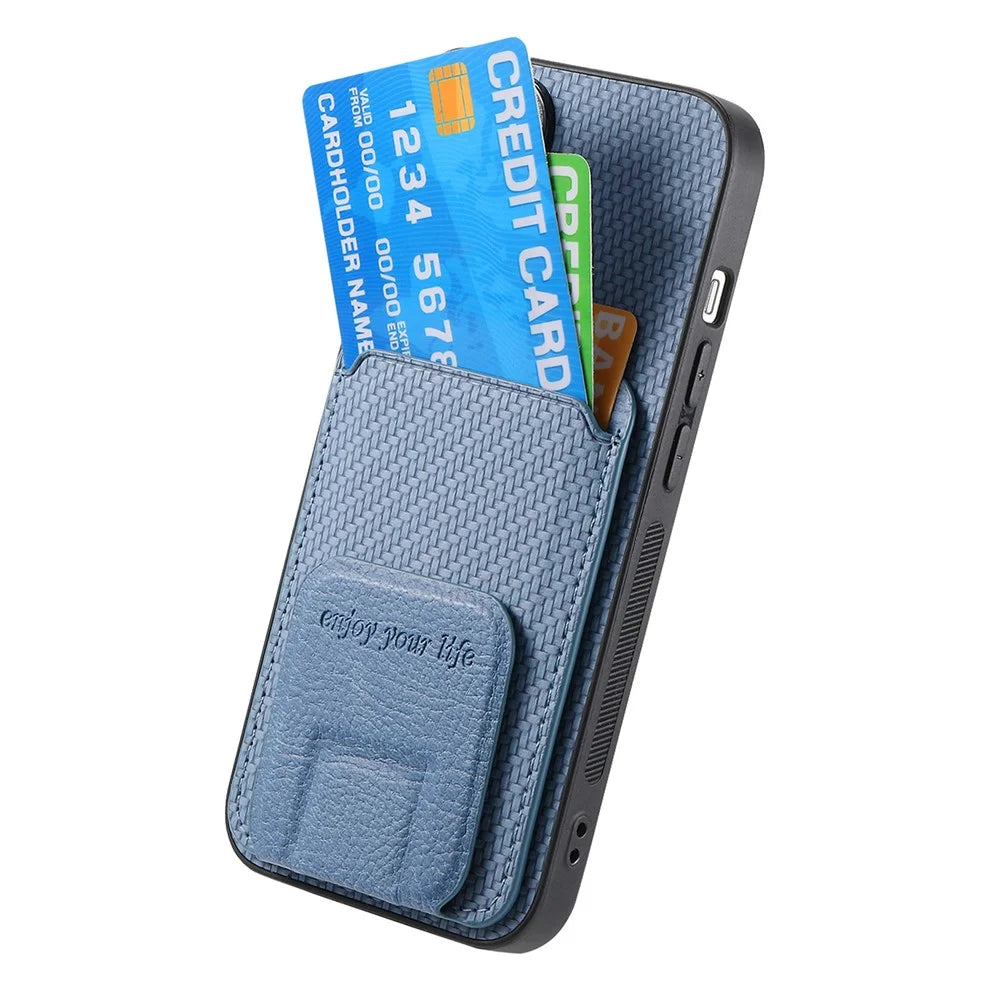 C1-11 for iPhone 11 Case Kickstand Carbon Fiber Texture Smart Phone Cover - Blue - 4
