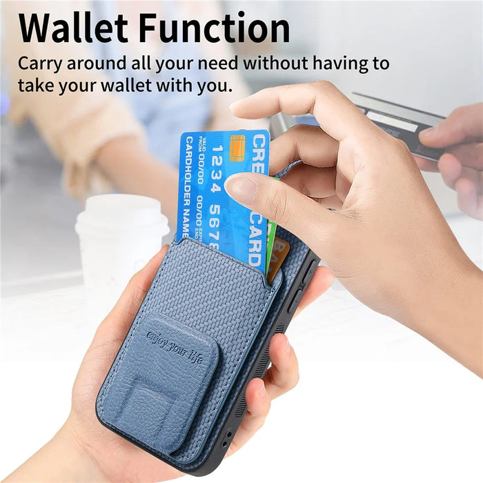 C1-11 for iPhone 11 Case Kickstand Carbon Fiber Texture Smart Phone Cover - Blue - 6