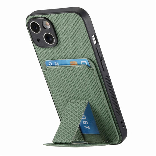 C1-11 for iPhone 13 6.1 inch Case Leather Coated TPU Phone Protector with Kickstand and Card Slot - Green - 2
