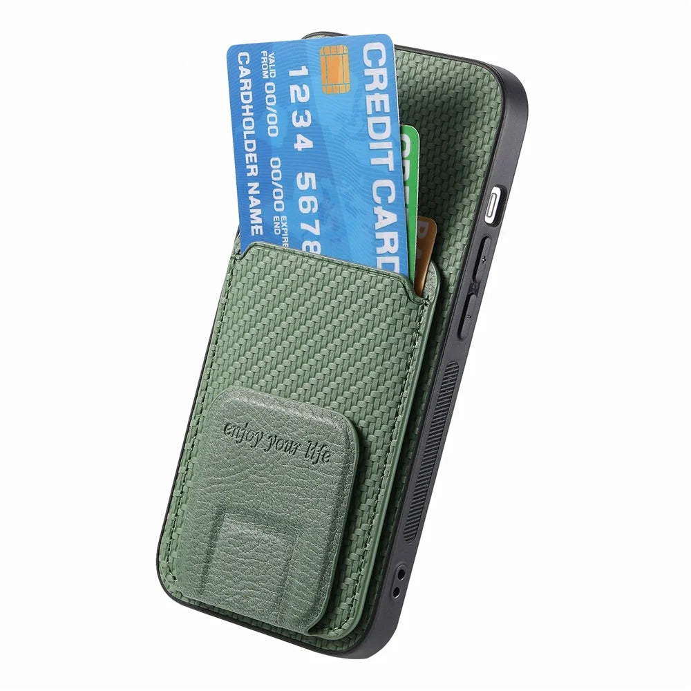 C1-11 for iPhone 13 6.1 inch Case Leather Coated TPU Phone Protector with Kickstand and Card Slot - Green - 4