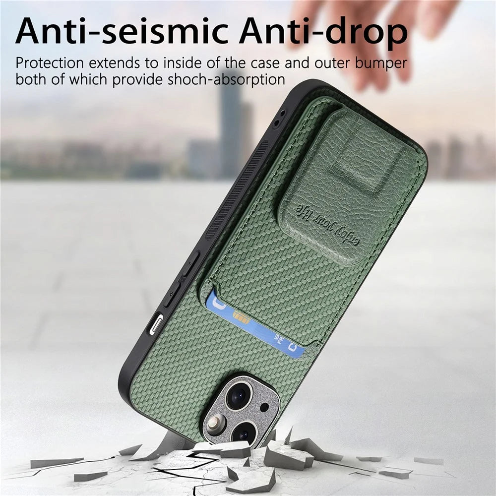 C1-11 for iPhone 13 6.1 inch Case Leather Coated TPU Phone Protector with Kickstand and Card Slot - Green - 5