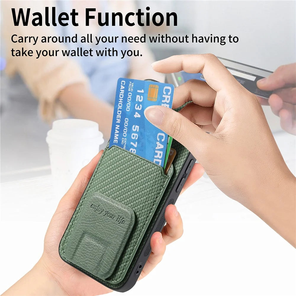 C1-11 for iPhone 13 6.1 inch Case Leather Coated TPU Phone Protector with Kickstand and Card Slot - Green - 6