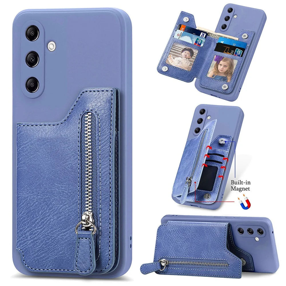 For Samsung Galaxy A54 5G Wallet Phone Case PU Leather Card Holder Cover - Blue - 1