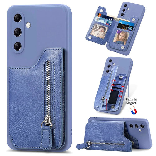 For Samsung Galaxy A54 5G Wallet Phone Case PU Leather Card Holder Cover - Blue - 1