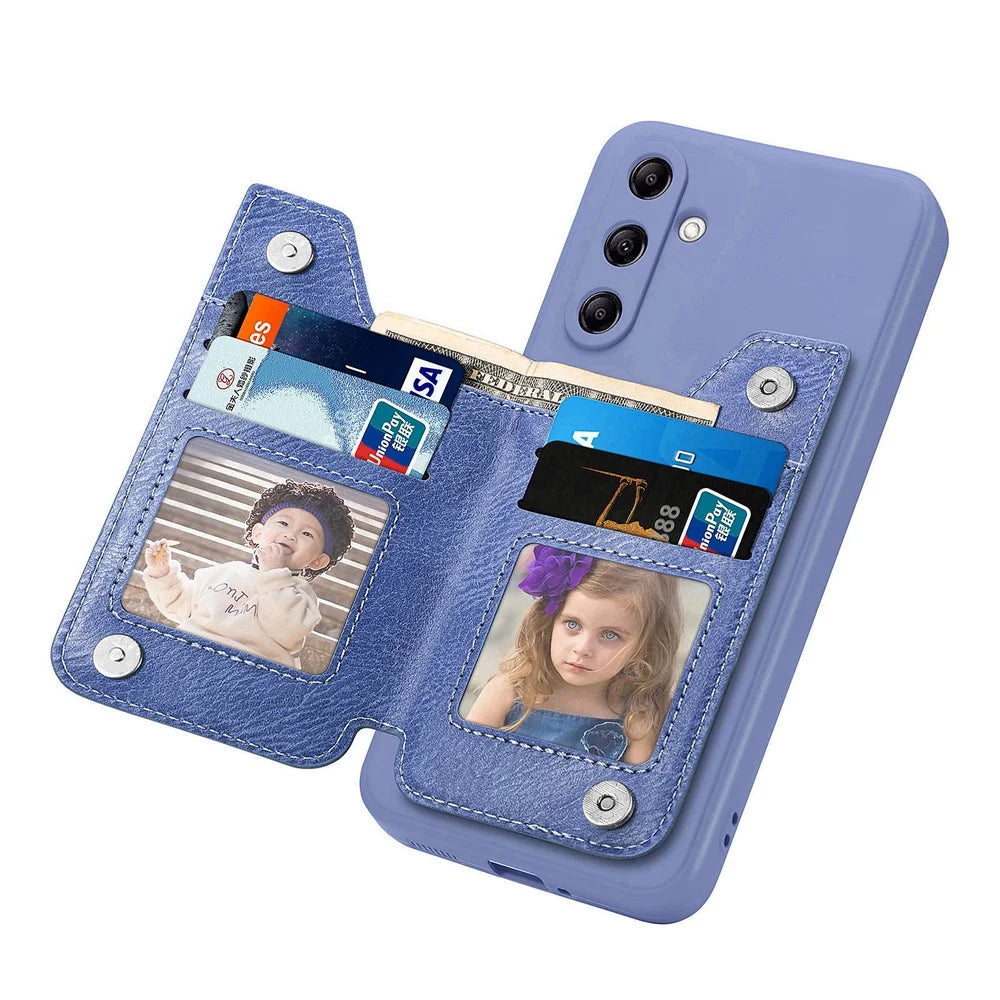 For Samsung Galaxy A54 5G Wallet Phone Case PU Leather Card Holder Cover - Blue - 2