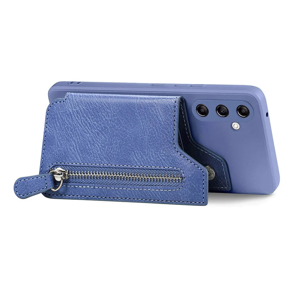 For Samsung Galaxy A54 5G Wallet Phone Case PU Leather Card Holder Cover - Blue - 3