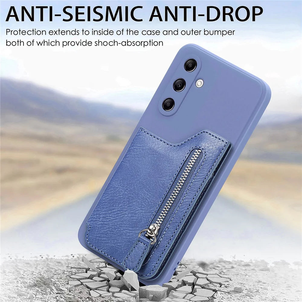 For Samsung Galaxy A54 5G Wallet Phone Case PU Leather Card Holder Cover - Blue - 4