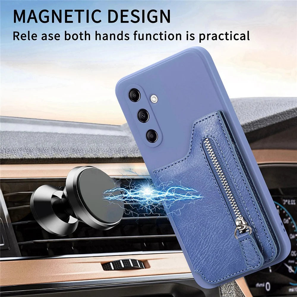 For Samsung Galaxy A54 5G Wallet Phone Case PU Leather Card Holder Cover - Blue - 5