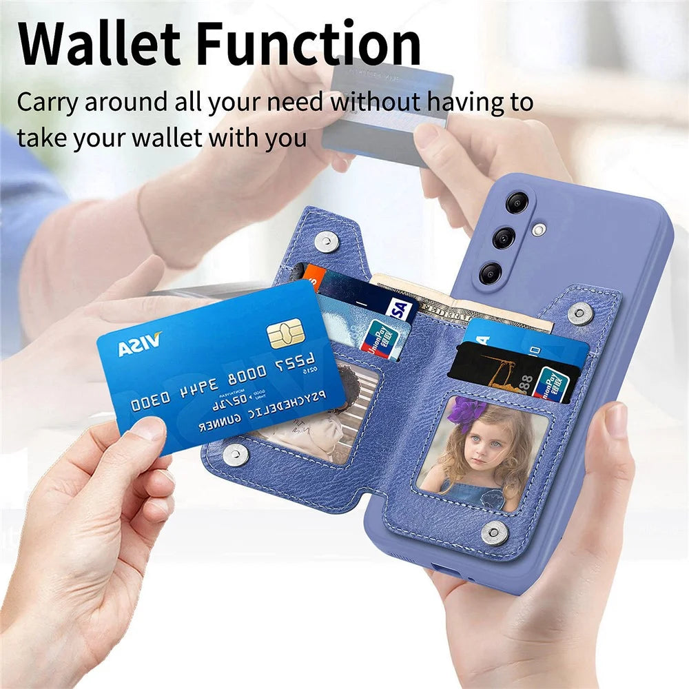 For Samsung Galaxy A54 5G Wallet Phone Case PU Leather Card Holder Cover - Blue - 6
