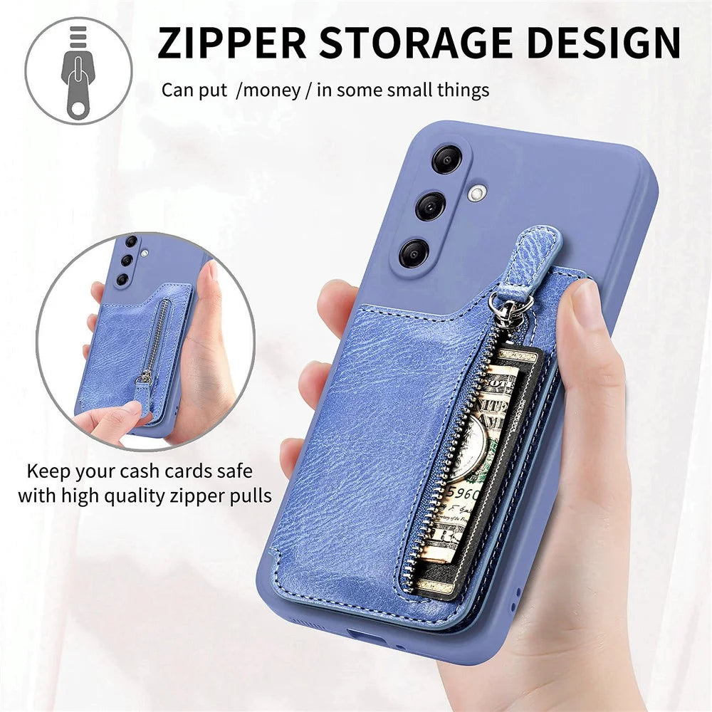 For Samsung Galaxy A54 5G Wallet Phone Case PU Leather Card Holder Cover - Blue - 7