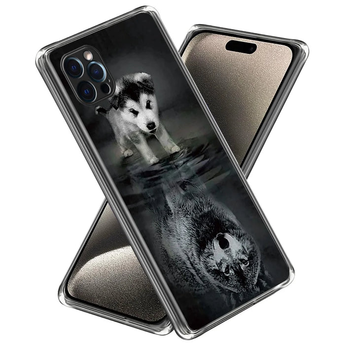 For iPhone 15 Pro Phone Case Pattern Printed Slim TPU Phone Cover - Dog and Wolf - 1