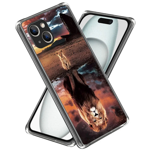For iPhone 15 Soft TPU Case Mobile Phone Cover IMD Pattern Printing - Lion - 1