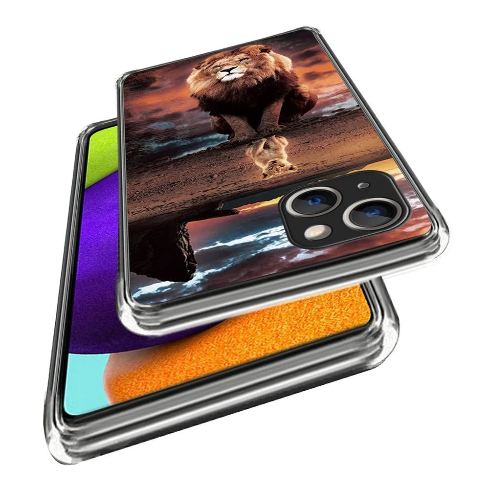 For iPhone 15 Soft TPU Case Mobile Phone Cover IMD Pattern Printing - Lion - 2