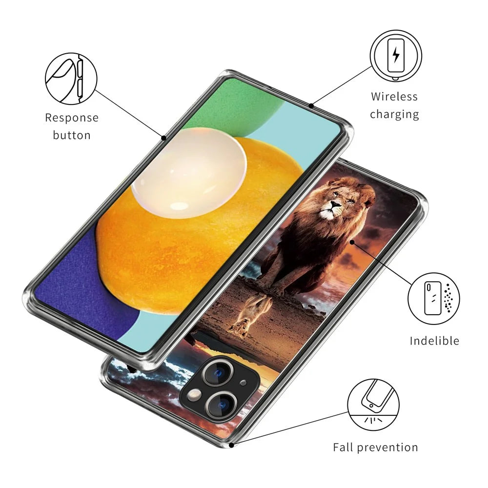 For iPhone 15 Soft TPU Case Mobile Phone Cover IMD Pattern Printing - Lion - 3