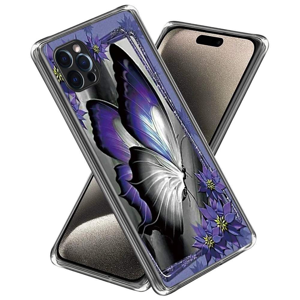 For iPhone 15 Pro Max Pattern Printing TPU Case Slim Phone Back Cover - Purple Butterfly - 1
