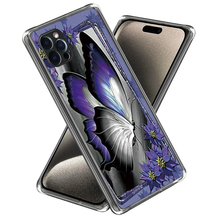For iPhone 15 Pro Max Pattern Printing TPU Case Slim Phone Back Cover - Purple Butterfly - 1