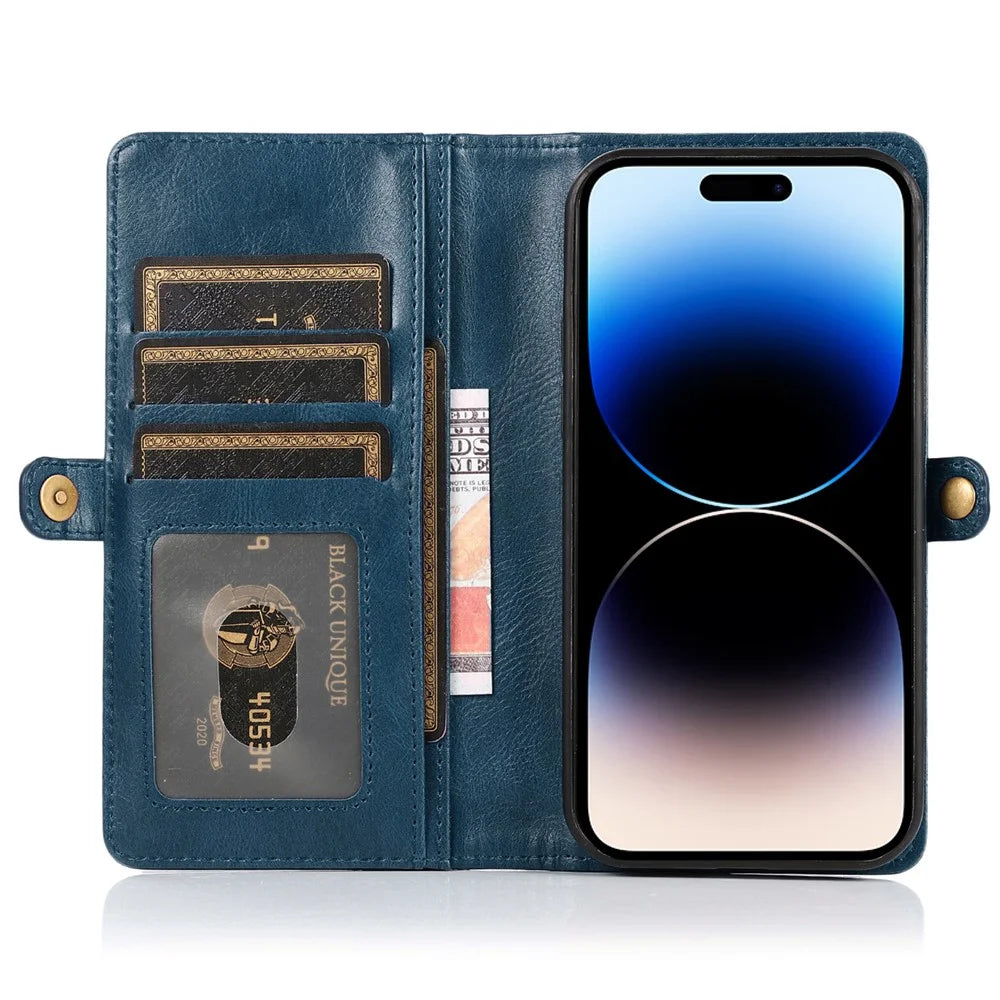 For iPhone 15 Pro Case Detachable 2-in-1 Wallet Anti-drop Phone Cover with Strap - Blue - 2