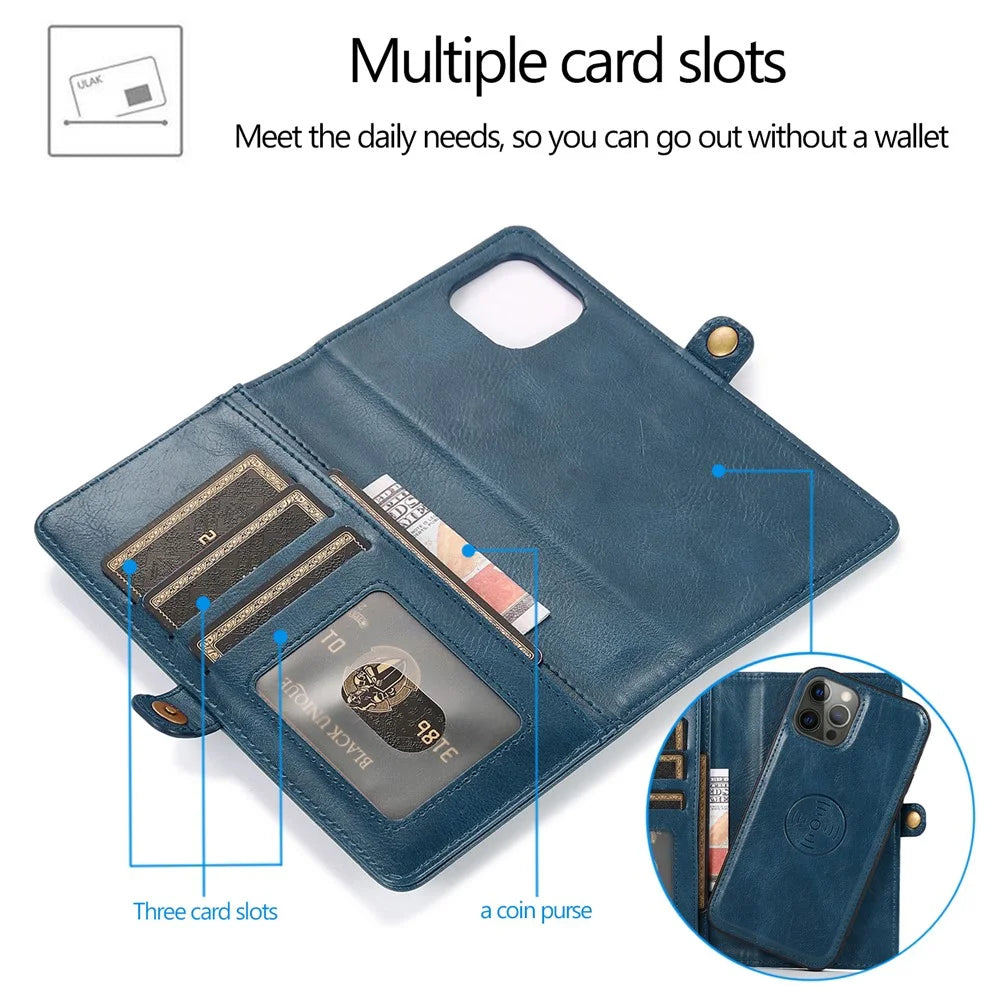 For iPhone 15 Pro Case Detachable 2-in-1 Wallet Anti-drop Phone Cover with Strap - Blue - 5